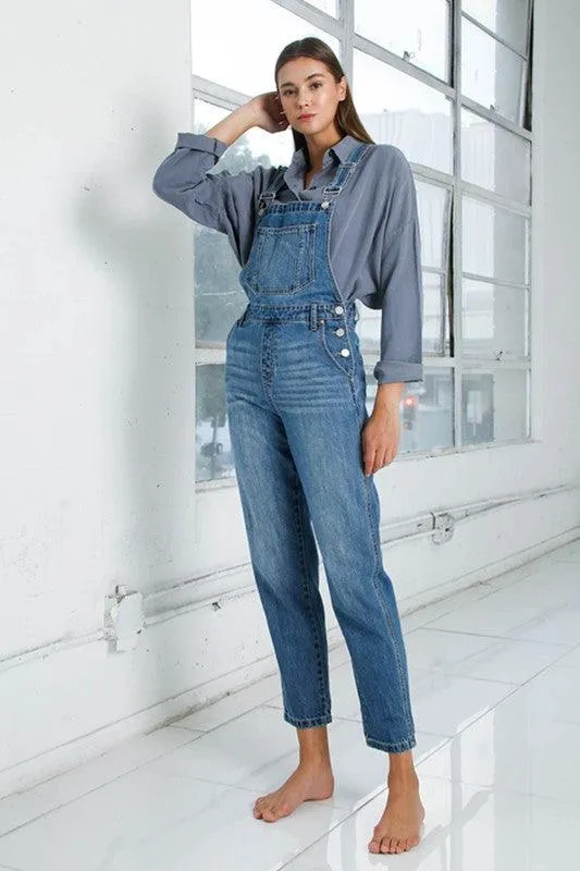 Womens Cropped Bib Denim Jean Overalls
