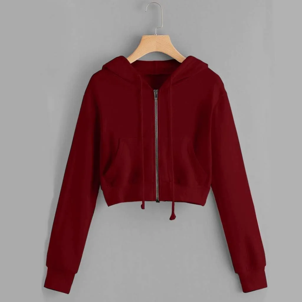 Womens Cropped Hoodie Zip Up Cropped Sweatshirts Hoodies Fashion Fall Outfits Drawstring Casual Y2K Workout Jackets