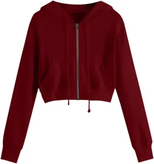 Womens Cropped Hoodie Zip Up Cropped Sweatshirts Hoodies Fashion Fall Outfits Drawstring Casual Y2K Workout Jackets