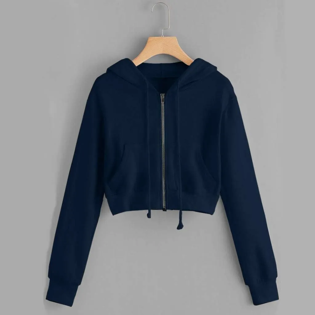 Womens Cropped Hoodie Zip Up Cropped Sweatshirts Hoodies Fashion Fall Outfits Drawstring Casual Y2K Workout Jackets