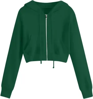Womens Cropped Hoodie Zip Up Cropped Sweatshirts Hoodies Fashion Fall Outfits Drawstring Casual Y2K Workout Jackets