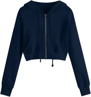 Womens Cropped Hoodie Zip Up Cropped Sweatshirts Hoodies Fashion Fall Outfits Drawstring Casual Y2K Workout Jackets