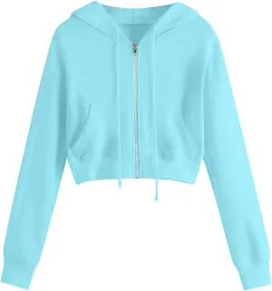 Womens Cropped Hoodie Zip Up Cropped Sweatshirts Hoodies Fashion Fall Outfits Drawstring Casual Y2K Workout Jackets
