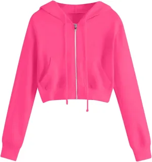 Womens Cropped Hoodie Zip Up Cropped Sweatshirts Hoodies Fashion Fall Outfits Drawstring Casual Y2K Workout Jackets