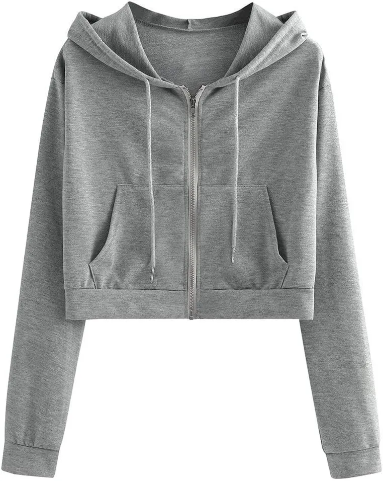Womens Cropped Hoodie Zip Up Cropped Sweatshirts Hoodies Fashion Fall Outfits Drawstring Casual Y2K Workout Jackets