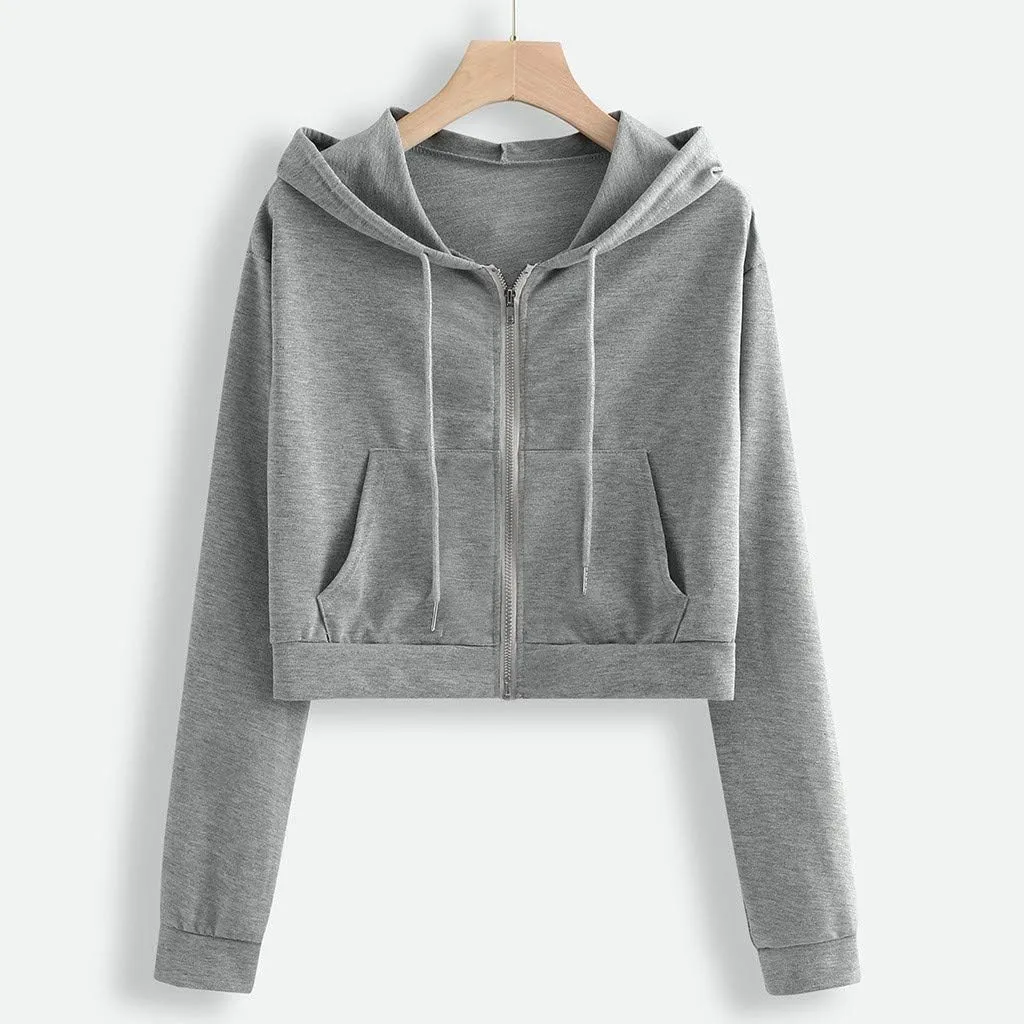 Womens Cropped Hoodie Zip Up Cropped Sweatshirts Hoodies Fashion Fall Outfits Drawstring Casual Y2K Workout Jackets