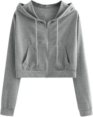 Womens Cropped Hoodie Zip Up Cropped Sweatshirts Hoodies Fashion Fall Outfits Drawstring Casual Y2K Workout Jackets