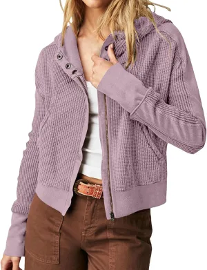 Womens Cropped Jackets 2023 Fashion Zipper Sweatshirts Hoodies Button Neck Plain Tops Fall Outfits Winter Clothes