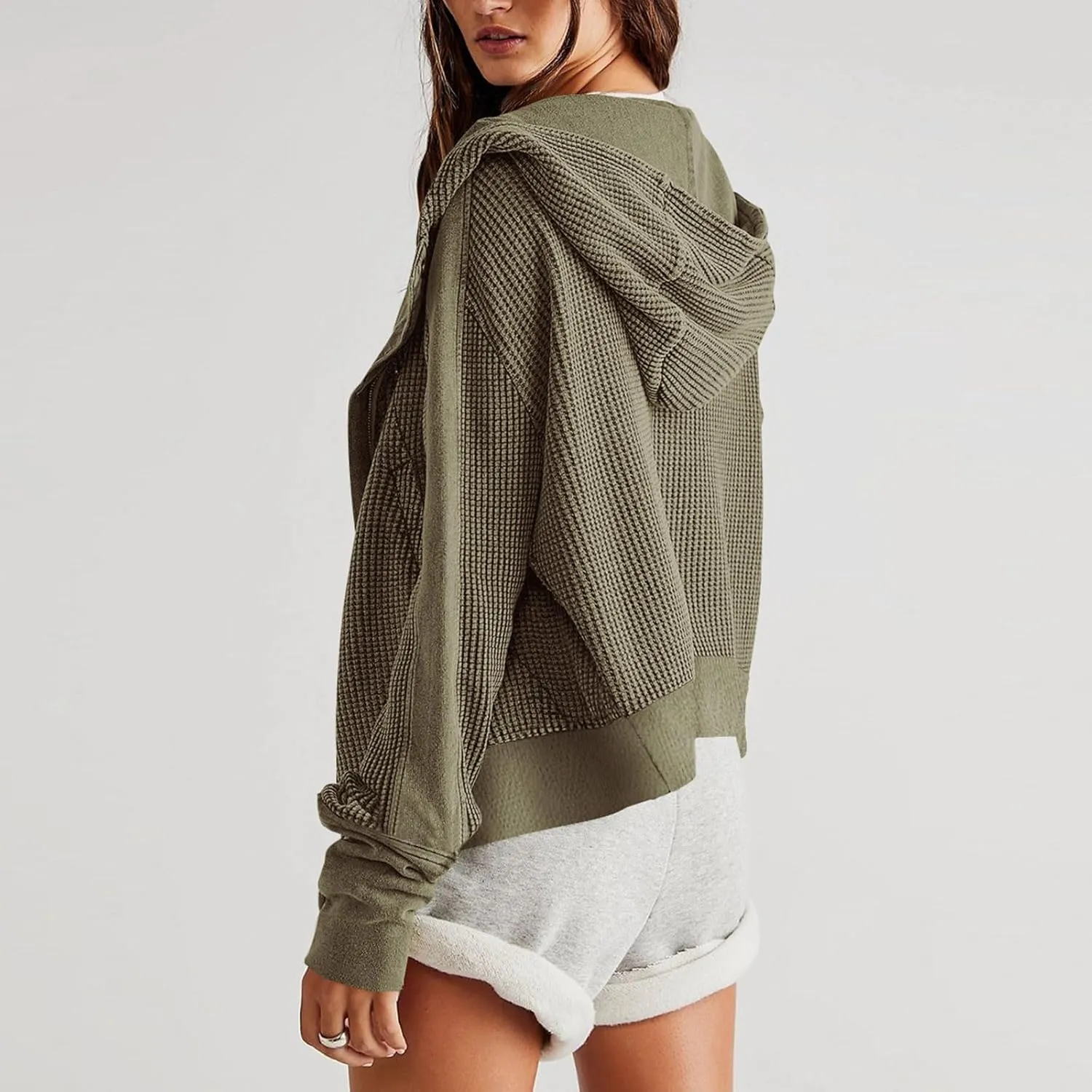 Womens Cropped Jackets 2023 Fashion Zipper Sweatshirts Hoodies Button Neck Plain Tops Fall Outfits Winter Clothes