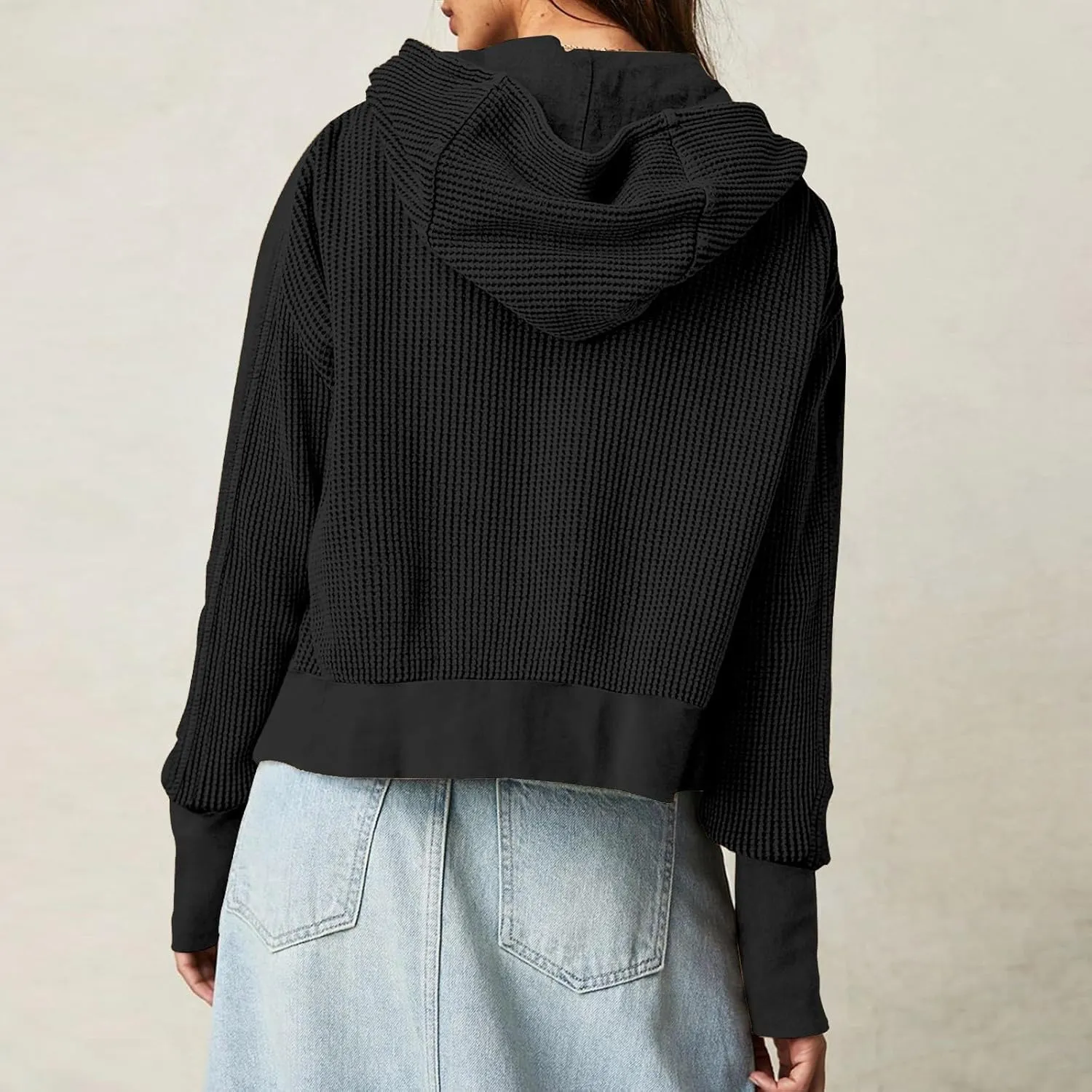 Womens Cropped Jackets 2023 Fashion Zipper Sweatshirts Hoodies Button Neck Plain Tops Fall Outfits Winter Clothes