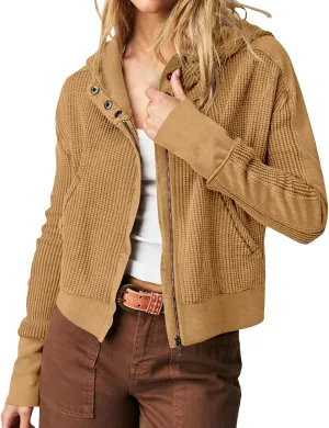 Womens Cropped Jackets 2023 Fashion Zipper Sweatshirts Hoodies Button Neck Plain Tops Fall Outfits Winter Clothes