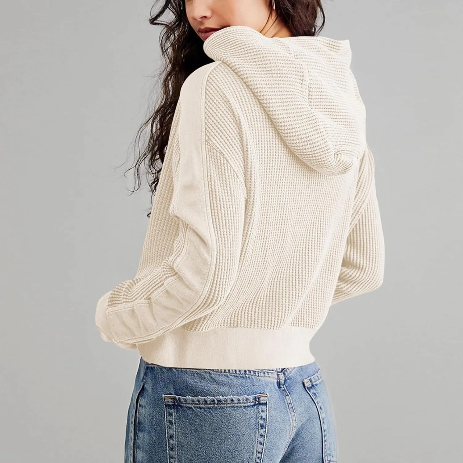 Womens Cropped Jackets 2023 Fashion Zipper Sweatshirts Hoodies Button Neck Plain Tops Fall Outfits Winter Clothes