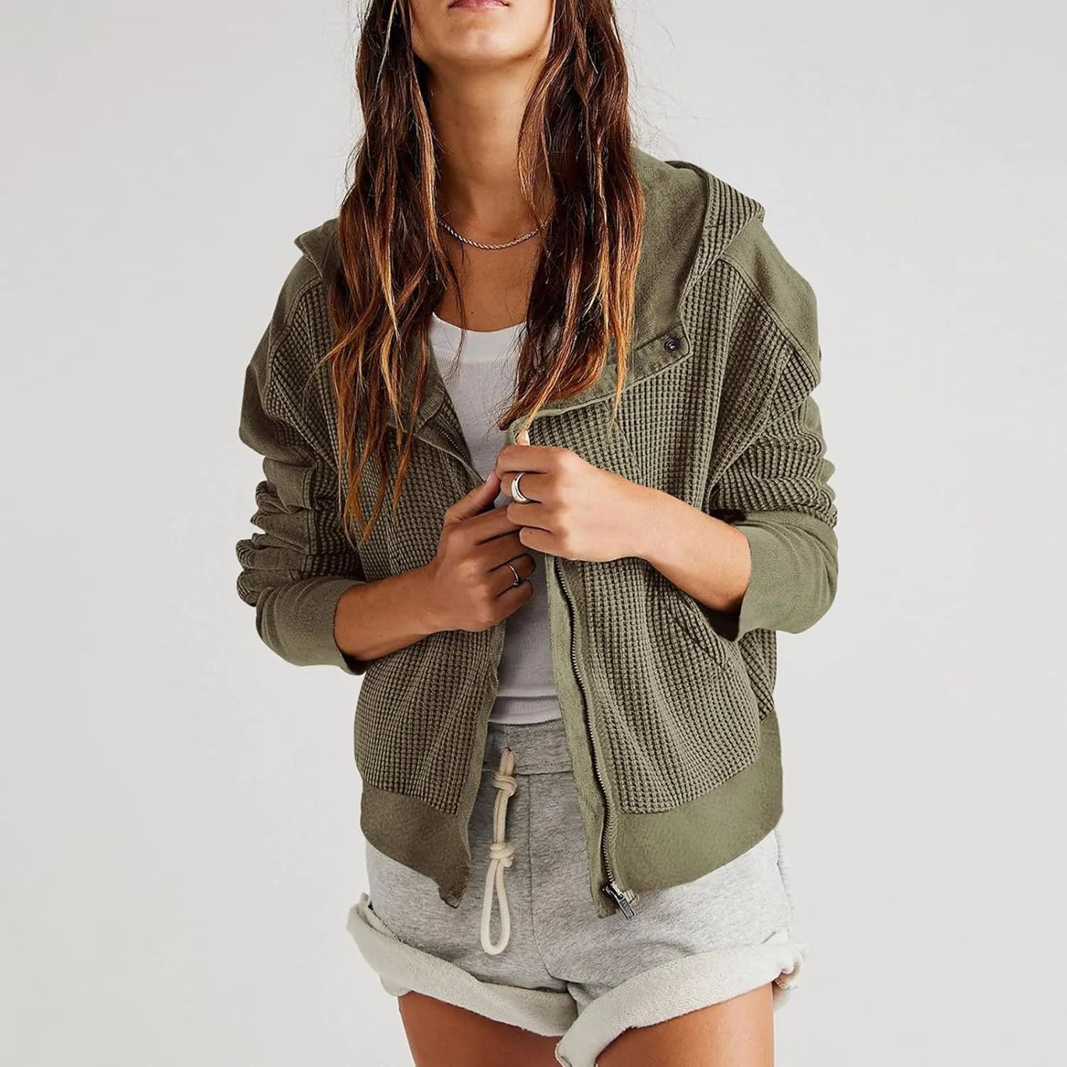 Womens Cropped Jackets 2023 Fashion Zipper Sweatshirts Hoodies Button Neck Plain Tops Fall Outfits Winter Clothes