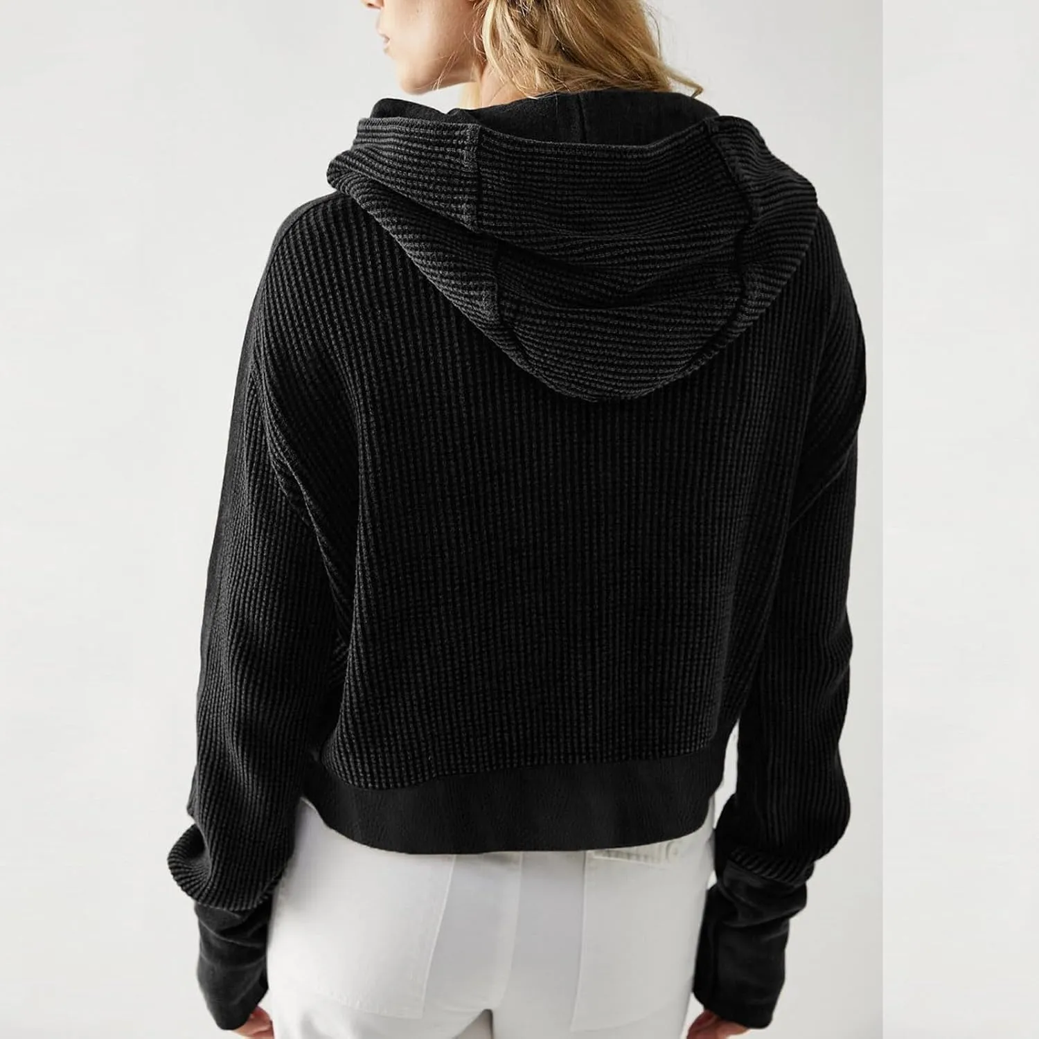 Womens Cropped Jackets 2023 Fashion Zipper Sweatshirts Hoodies Button Neck Plain Tops Fall Outfits Winter Clothes