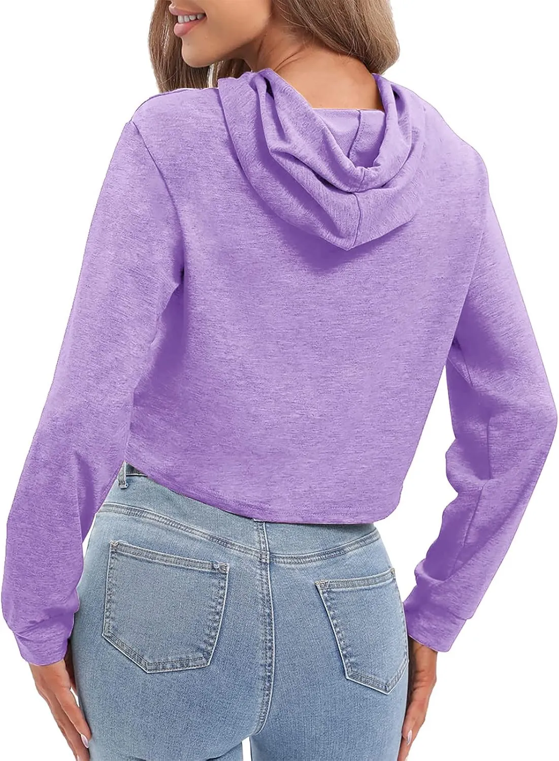Womens Cropped Sweatshirts Hoodies Trendy Y2K Clothes Casual Long Sleeve Cute Tops Drawstring Pullover Workout Tops