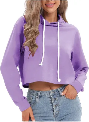 Womens Cropped Sweatshirts Hoodies Trendy Y2K Clothes Casual Long Sleeve Cute Tops Drawstring Pullover Workout Tops