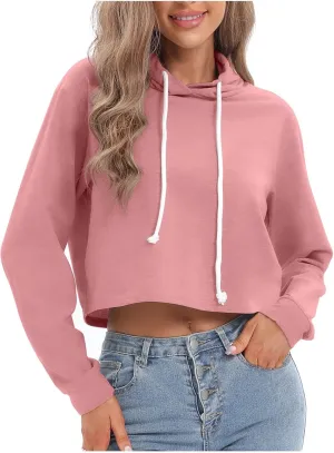 Womens Cropped Sweatshirts Hoodies Trendy Y2K Clothes Casual Long Sleeve Cute Tops Drawstring Pullover Workout Tops