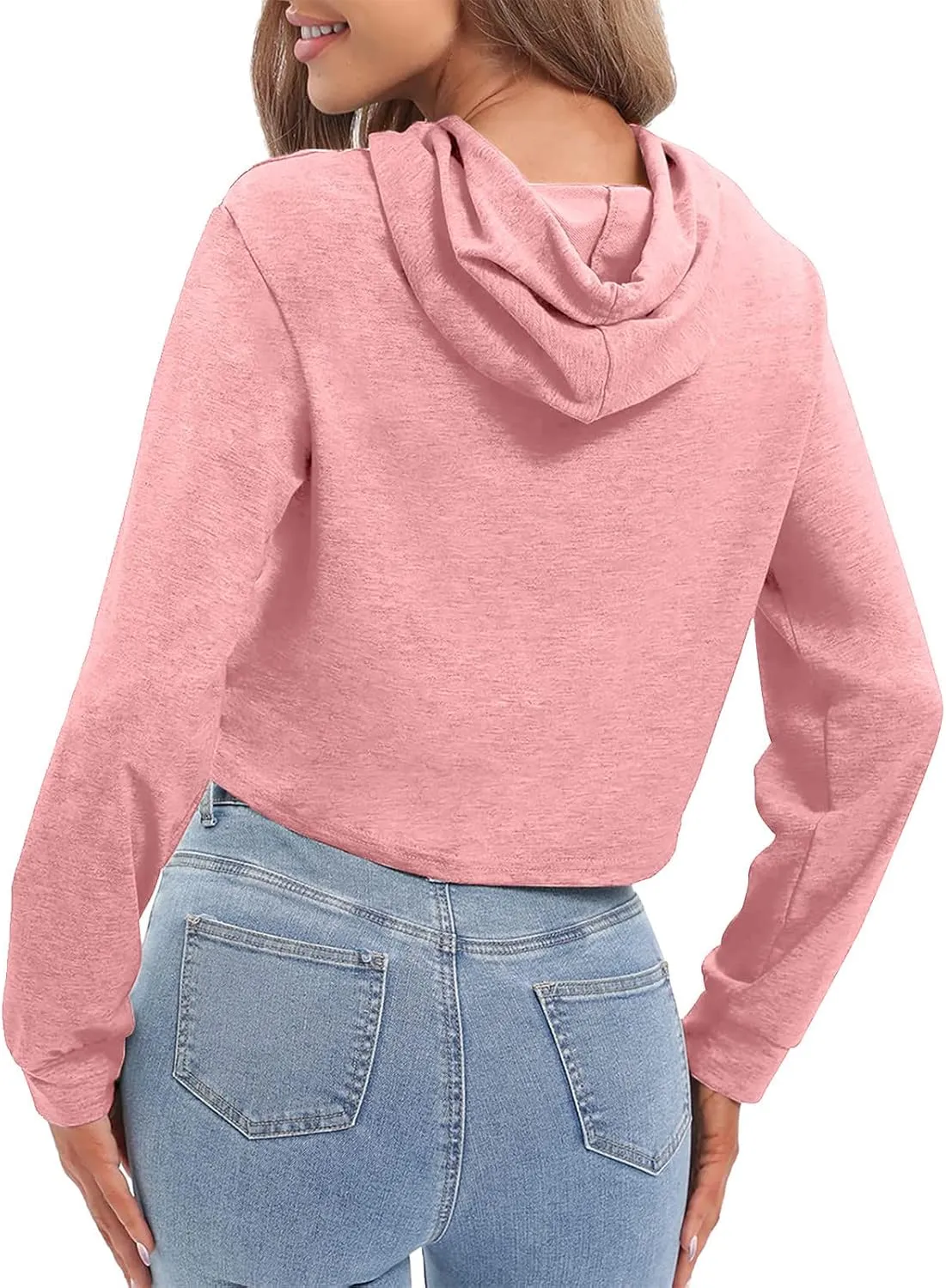 Womens Cropped Sweatshirts Hoodies Trendy Y2K Clothes Casual Long Sleeve Cute Tops Drawstring Pullover Workout Tops