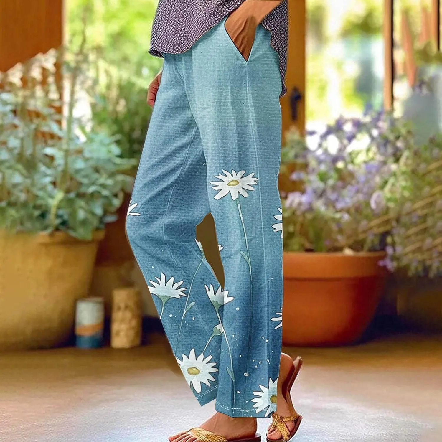 Womens Drawstring Linen Pants Summer Elastic Pants for Women Trendy Pants Work Casual Cropped