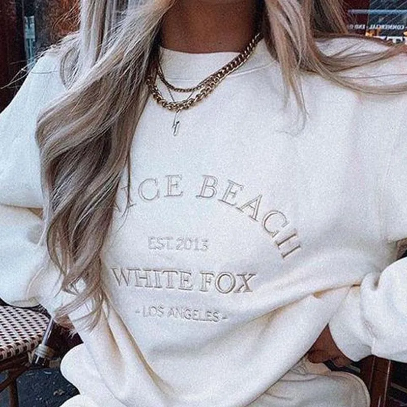 Women's Embroidered Long Sleeve Oversized Sweatshirt