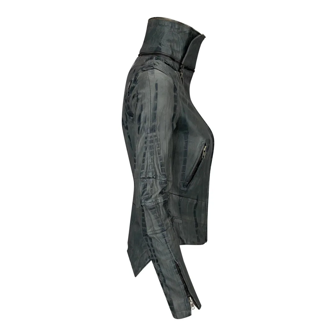 Women's Girls Leather High Collar Jacket