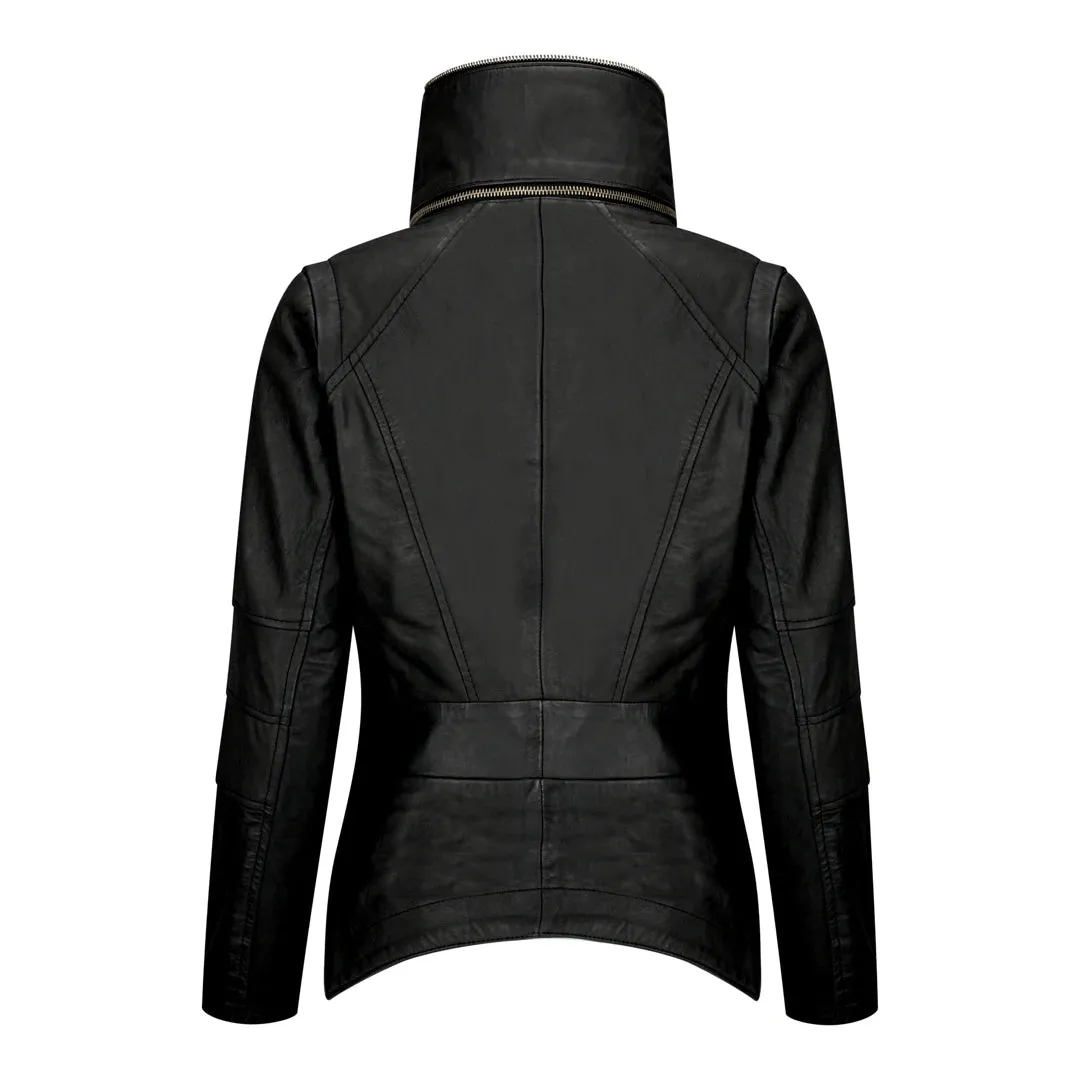 Women's Girls Leather High Collar Jacket