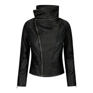 Women's Girls Leather High Collar Jacket
