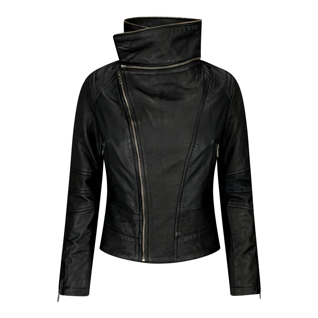 Women's Girls Leather High Collar Jacket