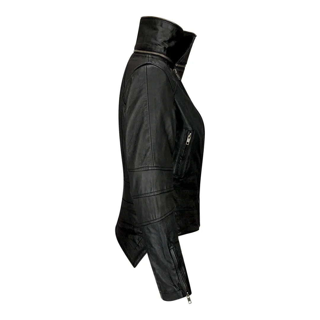 Women's Girls Leather High Collar Jacket