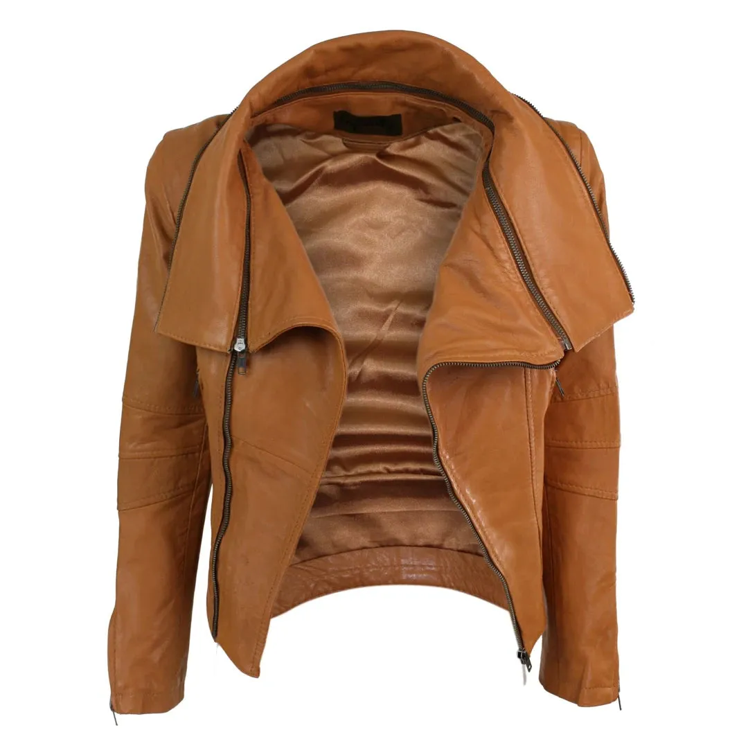 Women's Girls Leather High Collar Jacket