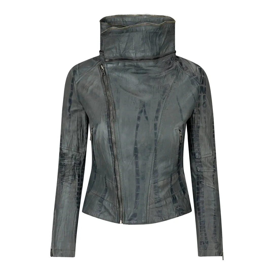 Women's Girls Leather High Collar Jacket
