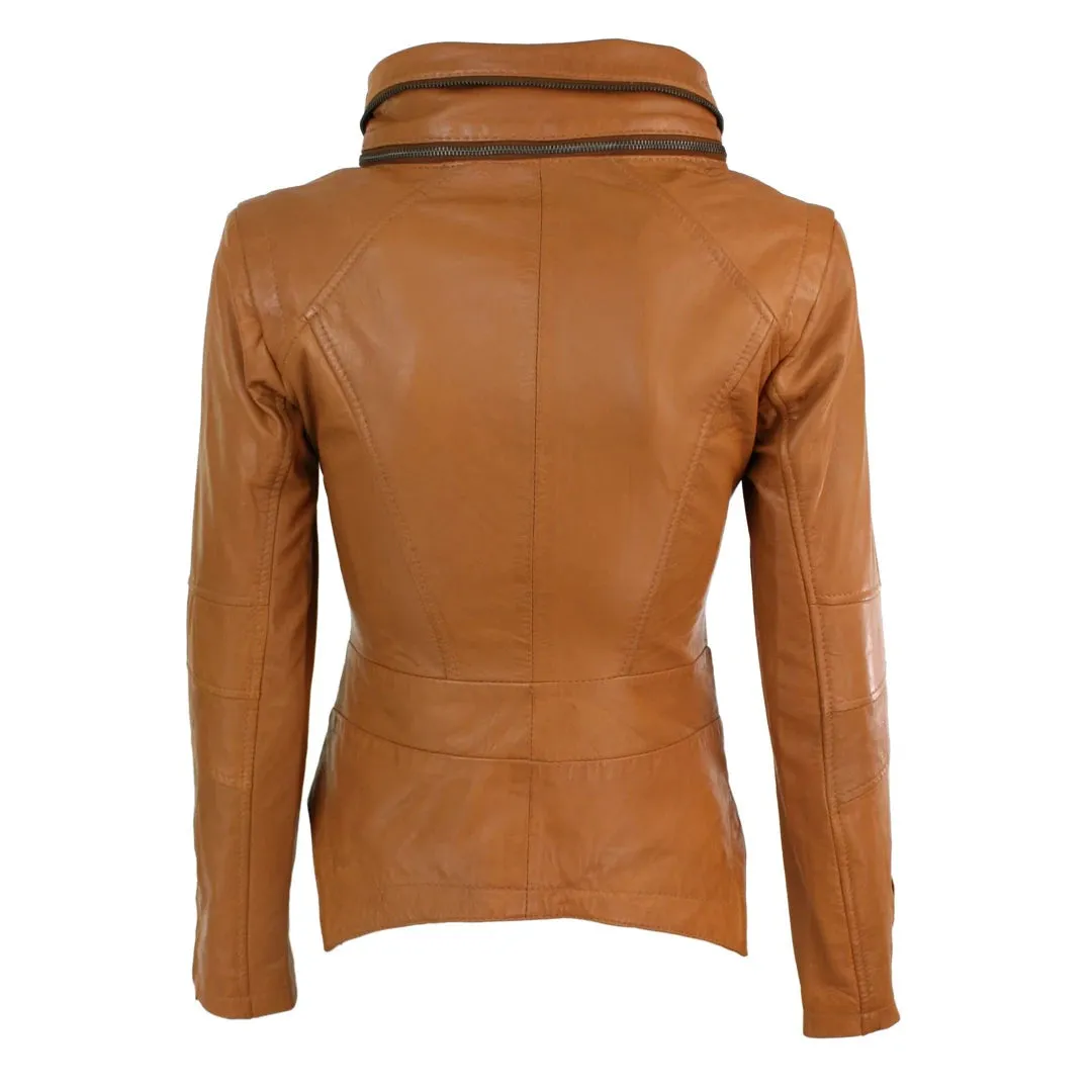 Women's Girls Leather High Collar Jacket