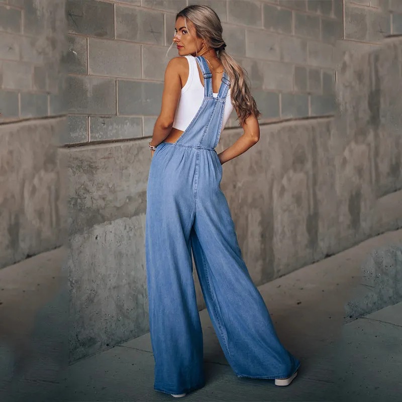 Women's Hiddenbrand Wide Leg Denim Overalls