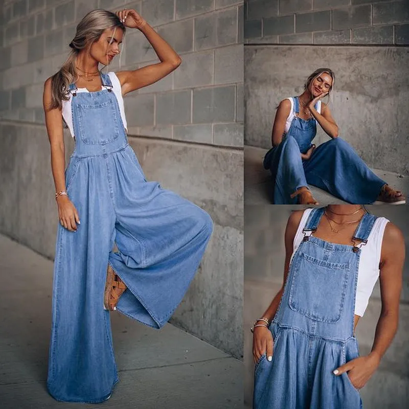 Women's Hiddenbrand Wide Leg Denim Overalls