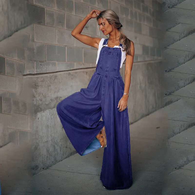 Women's Hiddenbrand Wide Leg Denim Overalls