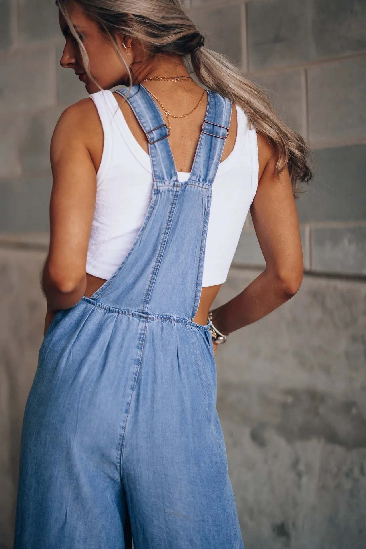 Women's Hiddenbrand Wide Leg Denim Overalls