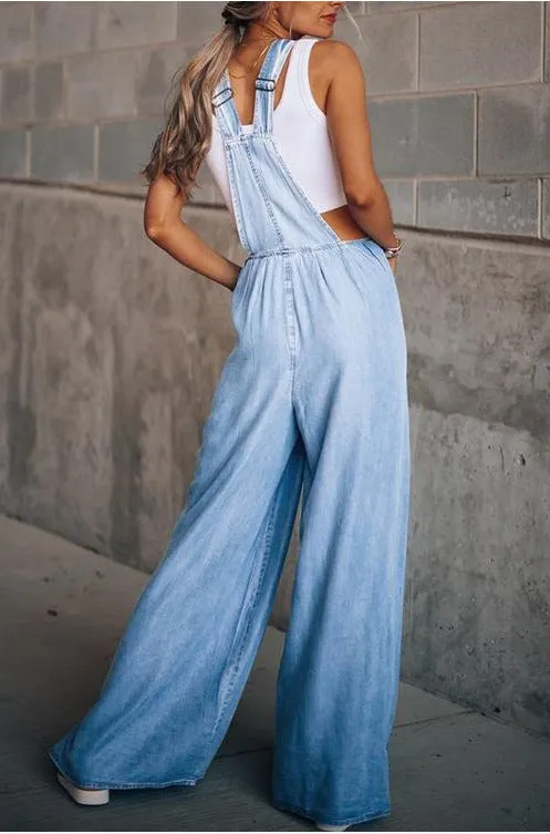 Women's Hiddenbrand Wide Leg Denim Overalls