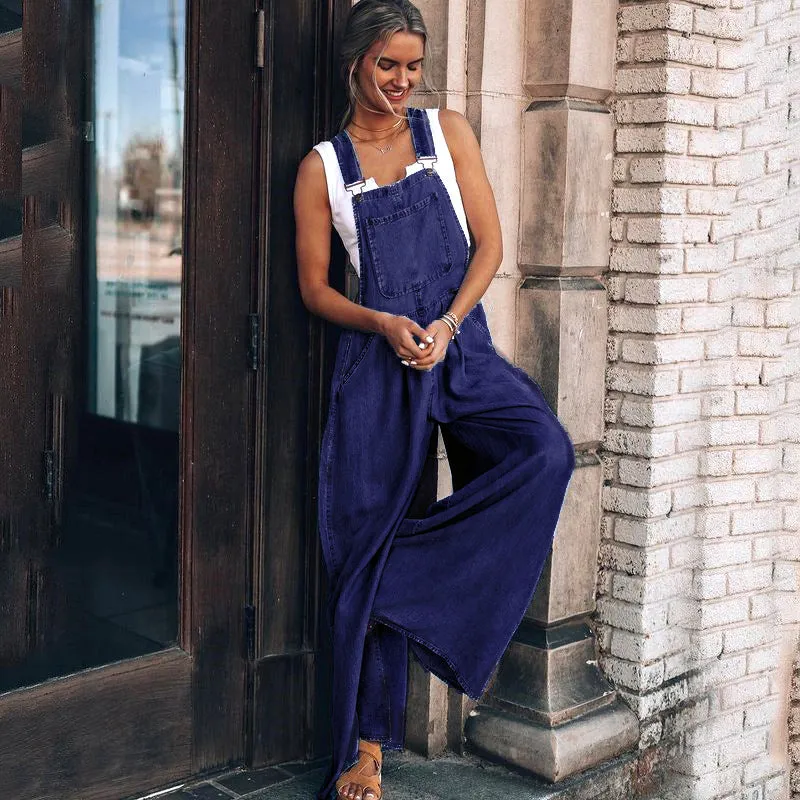 Women's Hiddenbrand Wide Leg Denim Overalls