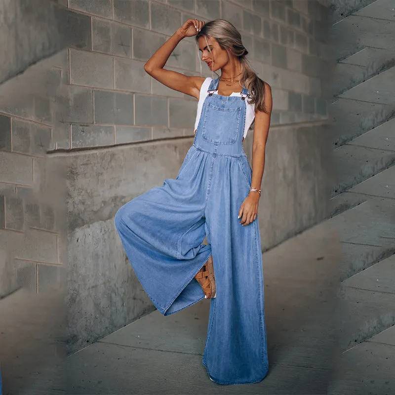 Women's Hiddenbrand Wide Leg Denim Overalls