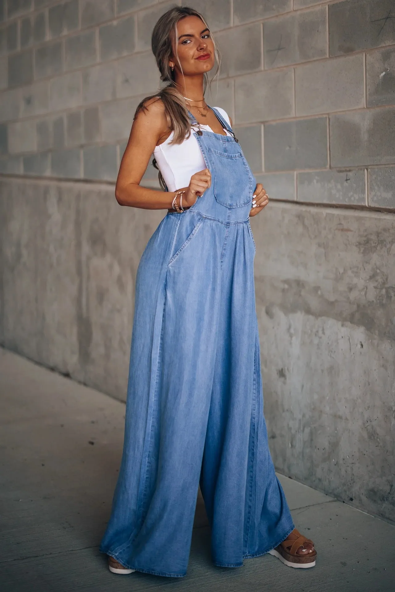 Women's Hiddenbrand Wide Leg Denim Overalls