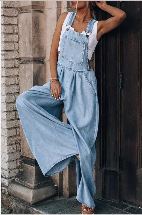 Women's Hiddenbrand Wide Leg Denim Overalls