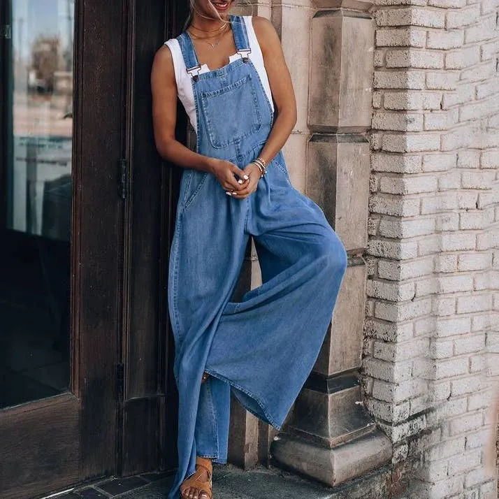 Women's Hiddenbrand Wide Leg Denim Overalls