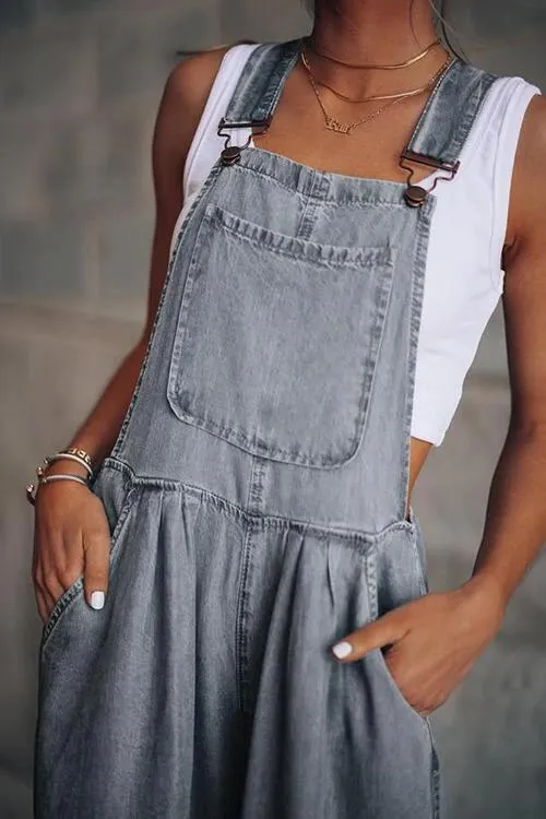 Women's Hiddenbrand Wide Leg Denim Overalls