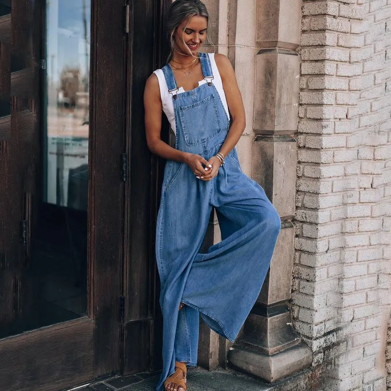 Women's Hiddenbrand Wide Leg Denim Overalls