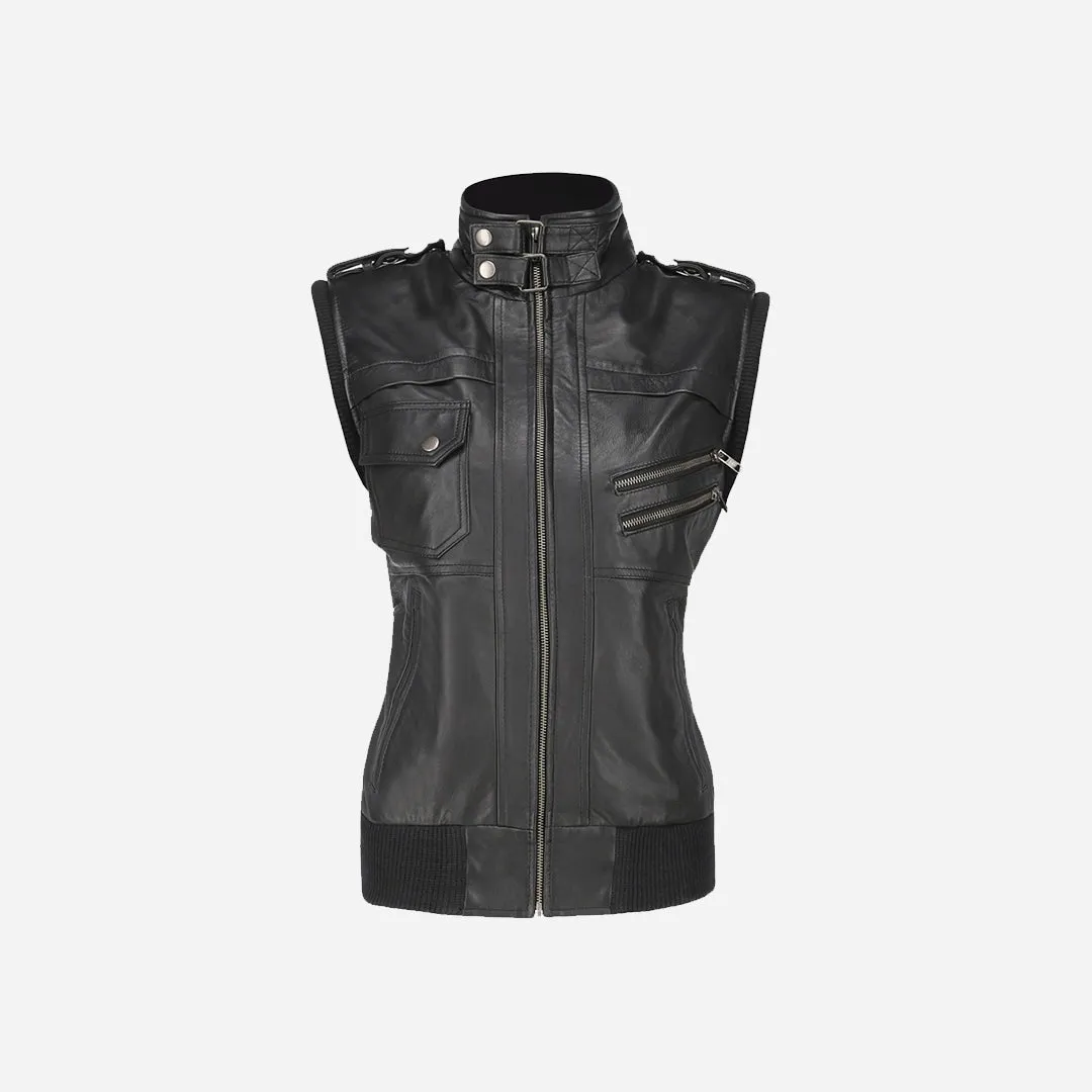 Women's Hooded Black Leather Jacket