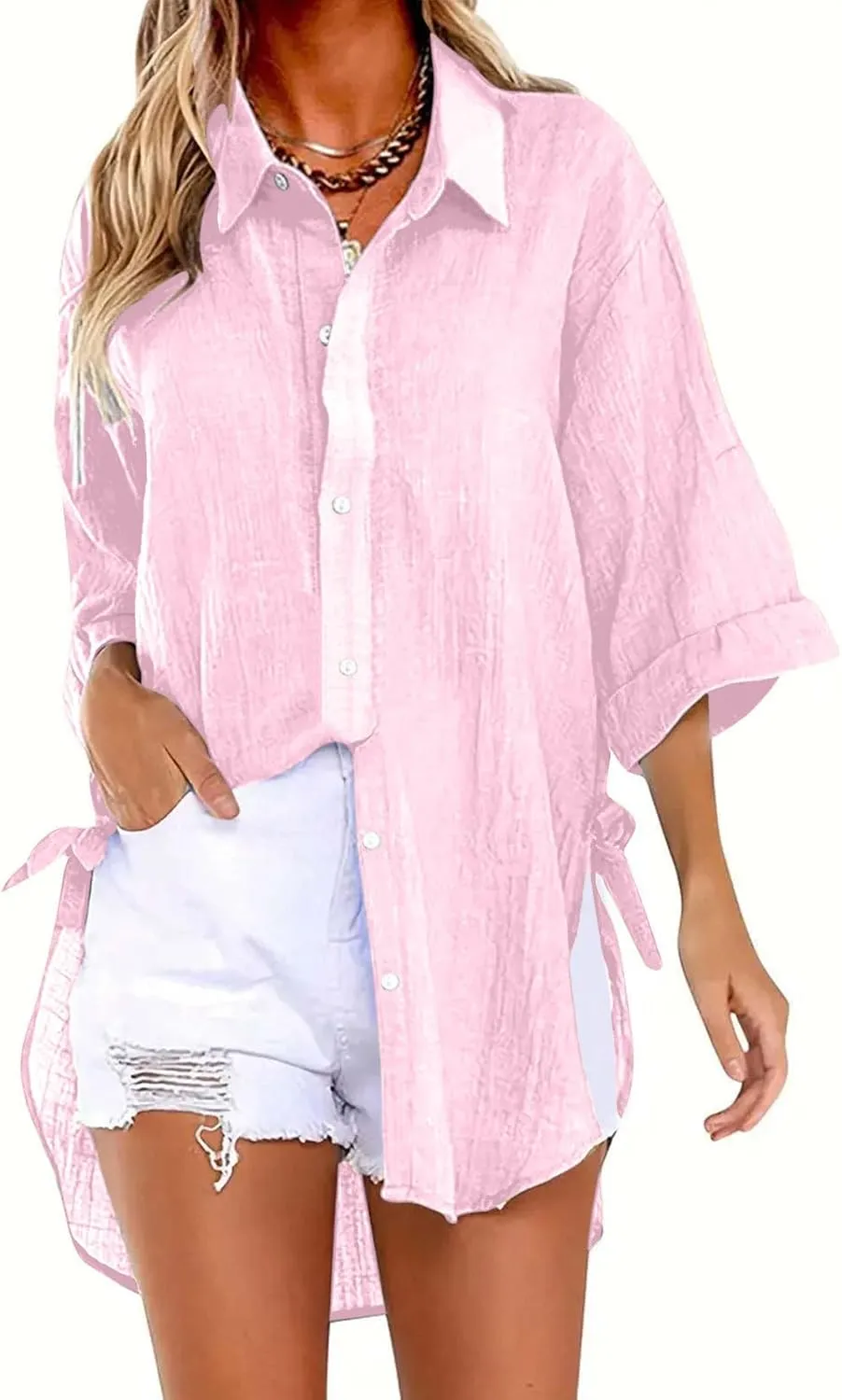 Womens Linen Button Down Shirts Business Casual Shirts Plus Size Lapel Collar Shirt Dressy Loose Fitting Tops Blouse