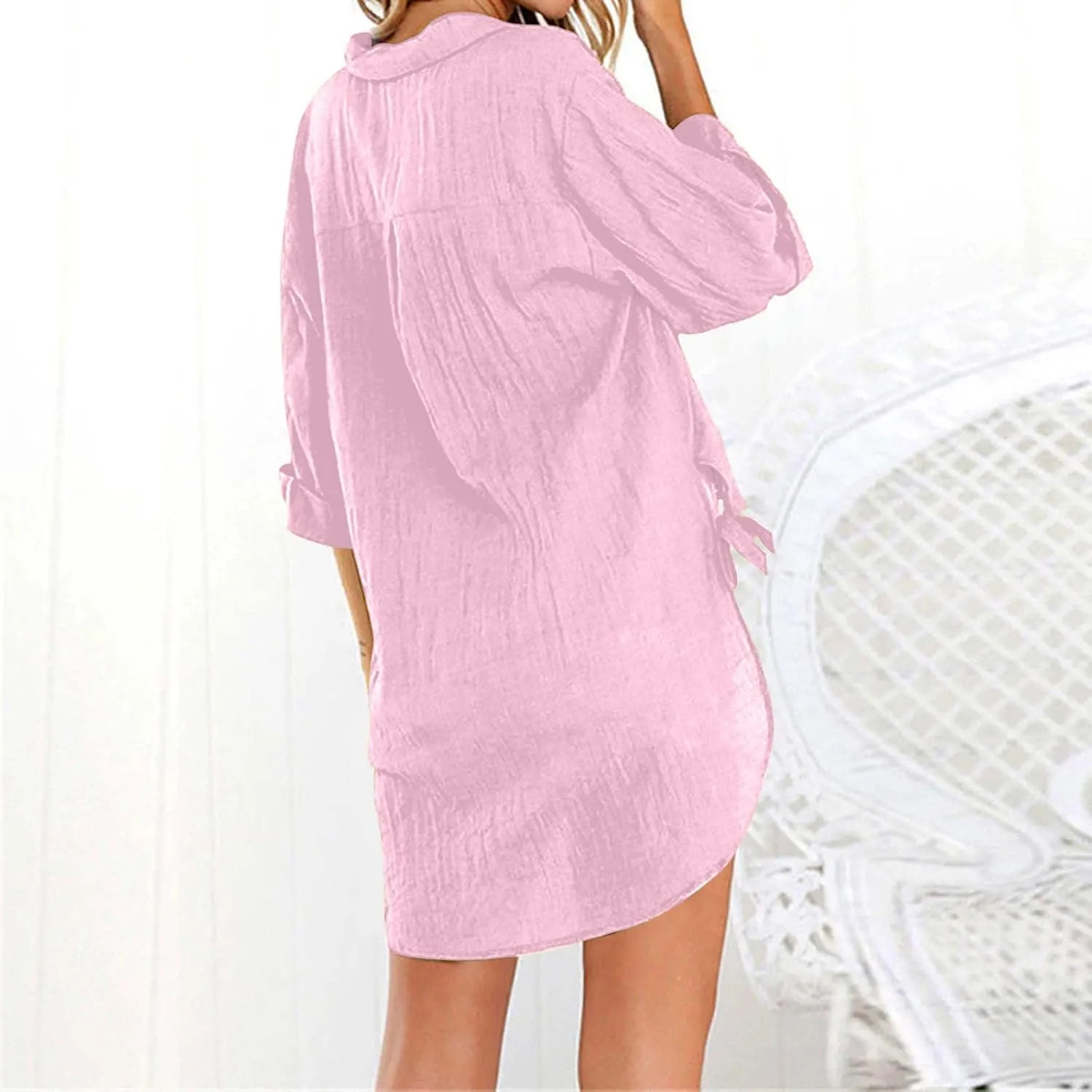 Womens Linen Button Down Shirts Business Casual Shirts Plus Size Lapel Collar Shirt Dressy Loose Fitting Tops Blouse