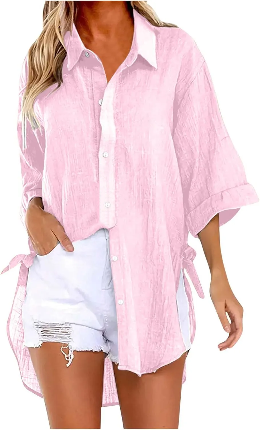 Womens Linen Button Down Shirts Business Casual Shirts Plus Size Lapel Collar Shirt Dressy Loose Fitting Tops Blouse