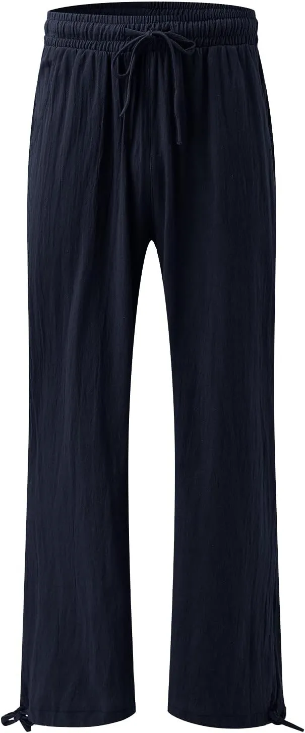 Womens Linen Pants Summer Casual Beach Pants High Waisted Wide Leg Pants Loose Yoga Pants Palazzo Pants with Pockets