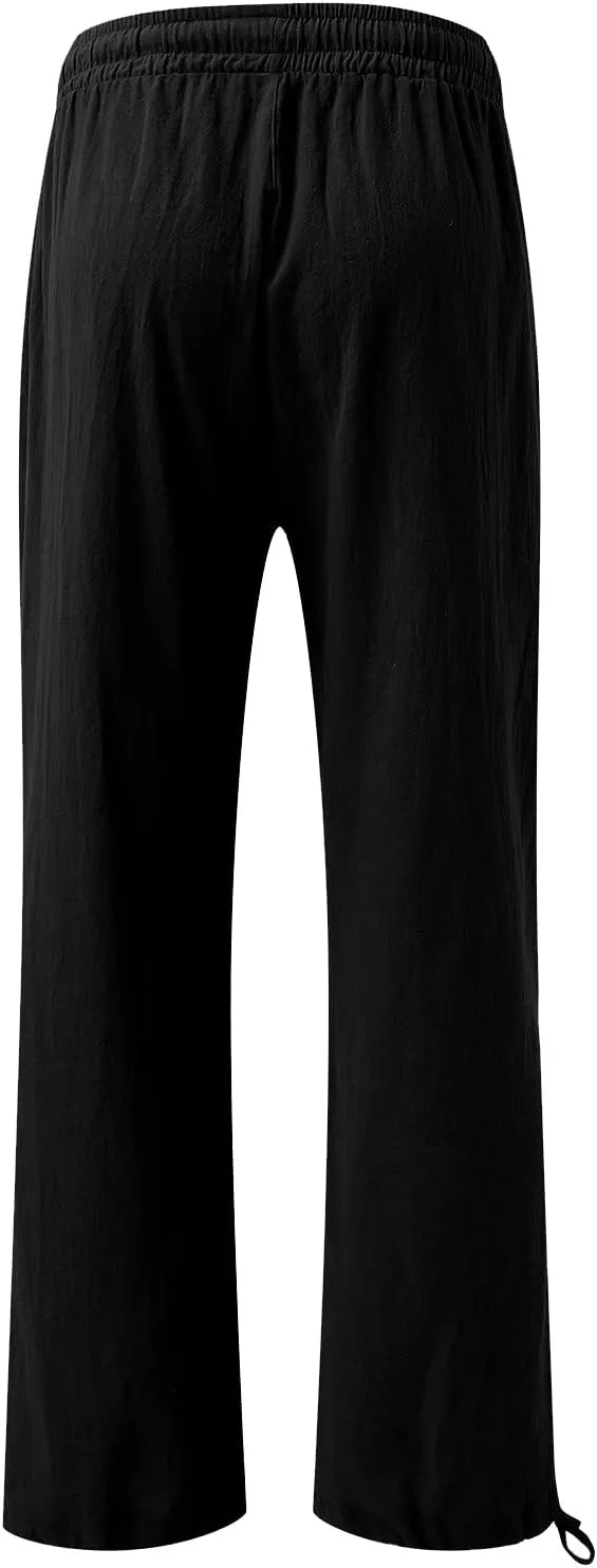 Womens Linen Pants Summer Casual Beach Pants High Waisted Wide Leg Pants Loose Yoga Pants Palazzo Pants with Pockets